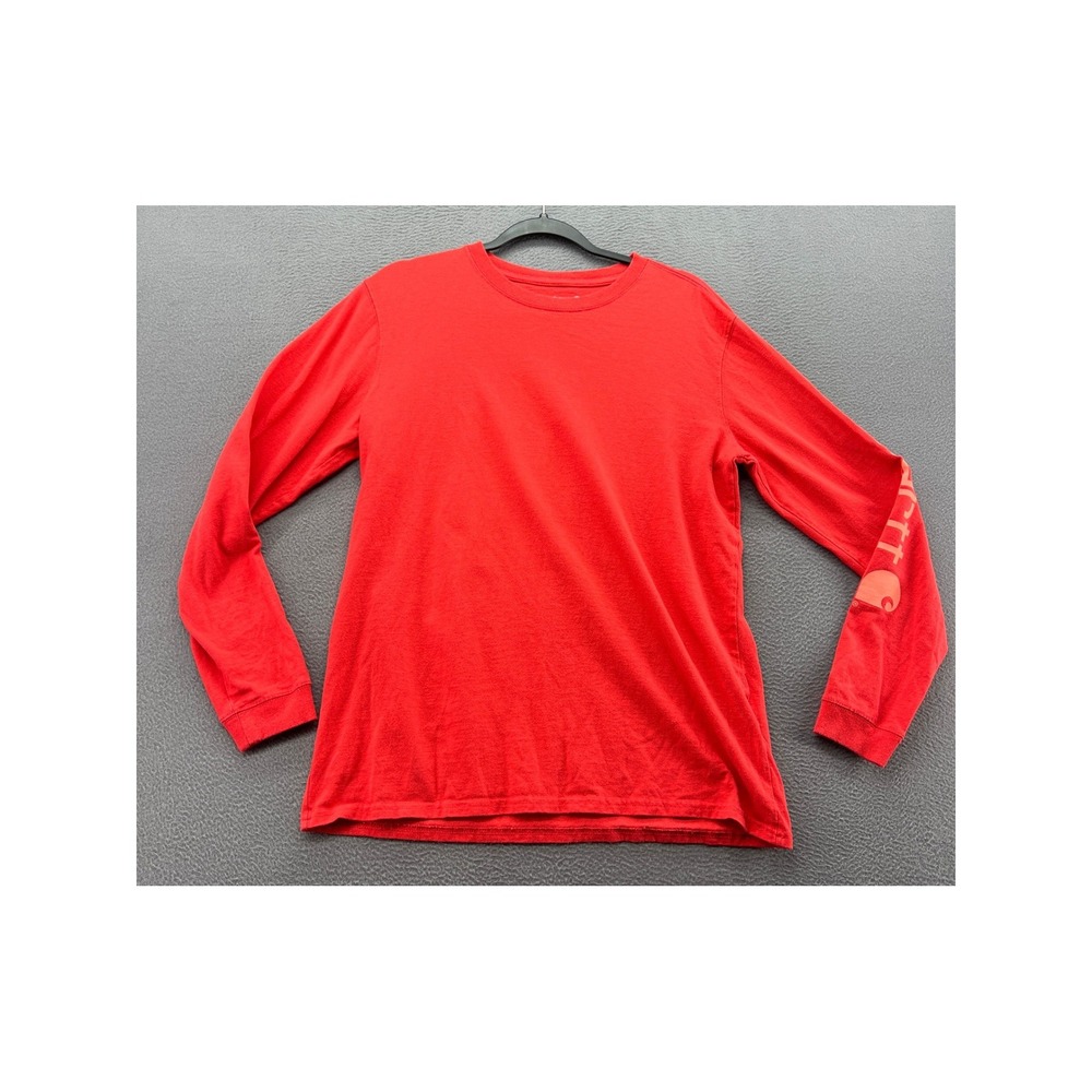 Carhartt T-Shirt Boys 8-10 Red Long Sleeve Logo Graphic Loose Fit